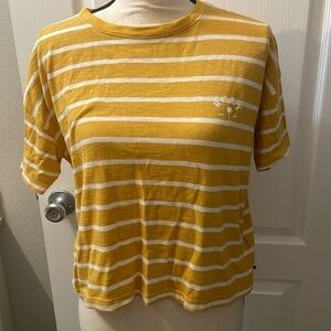 EUC Roxy Yellow and White Striped Crop Top Size Large